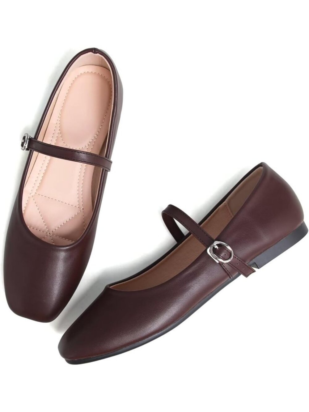 Women's Slip on Flat Round Toe Solid Coffee Classic Mary Jane Ballet Dance Shoes - Picture 2 of 7